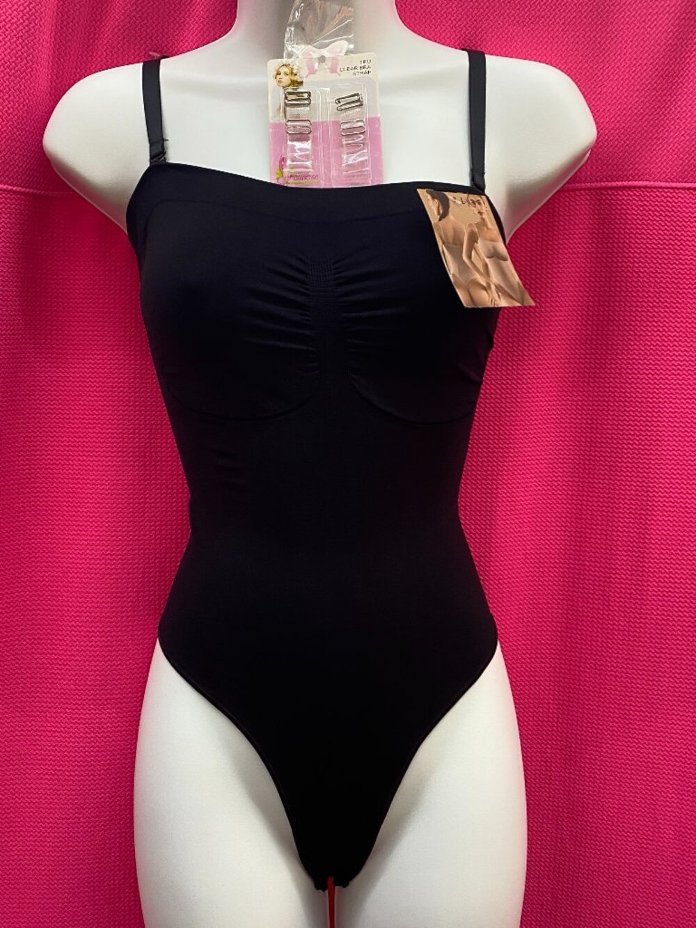 Jennifer Seamless Thong Bodysuit w/ complementary clear straps | Black